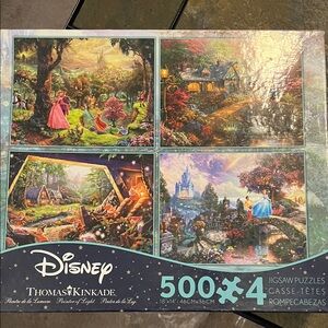 NWT- Beautiful Disney Thomas Kinkade Jigsaw Set of 4 Puzzles- *unopened box*